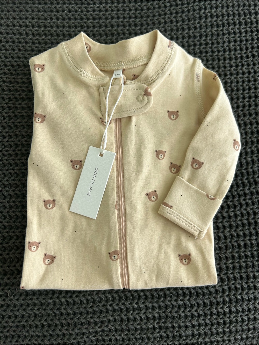 NWT Quincy Mae cream bear print footie pajamas